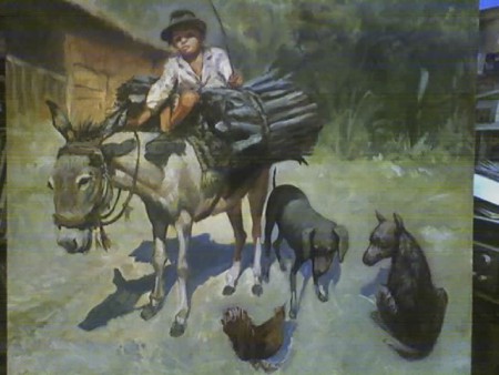 paisaje/ niño en burro
